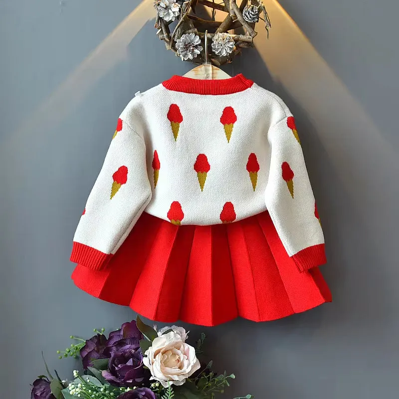 Cotton Knitted Sweater Pleated Skirt Girl Suit