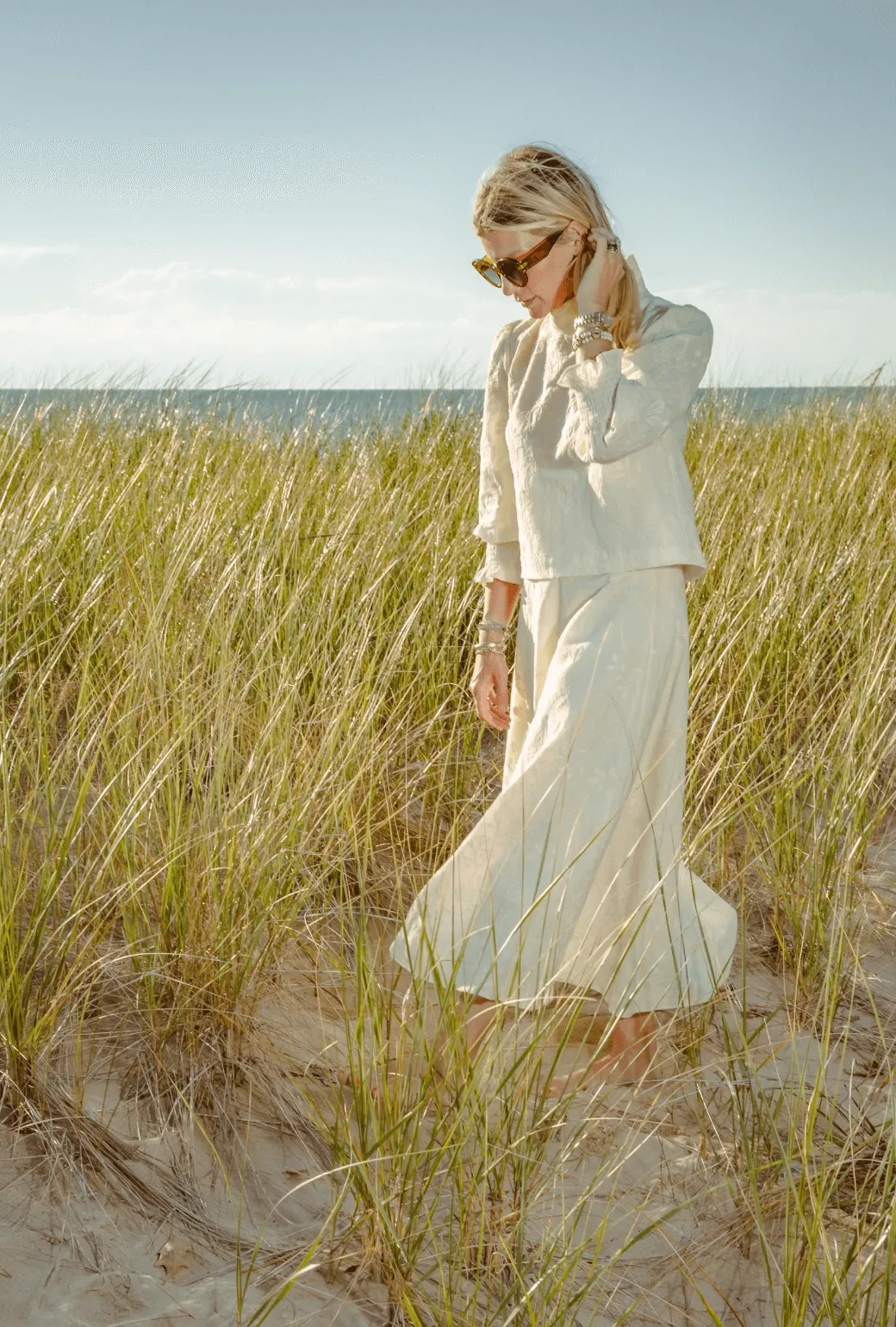 Cropped Long Sleeve Mod Top - Ivory Embroidery