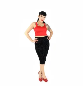 Damask Black High Waisted Fitted Pencil Skirt Plus Size