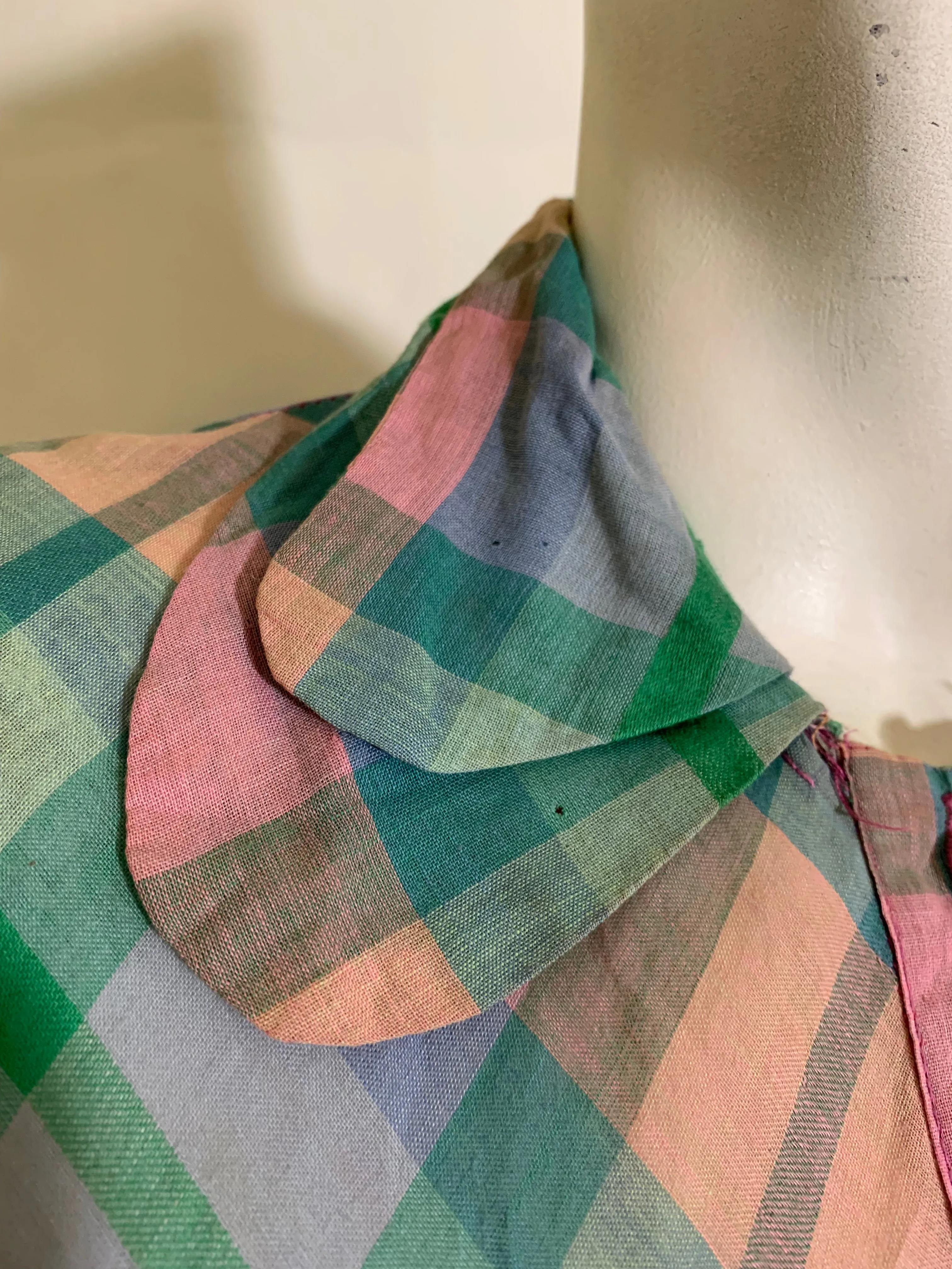 Darling Pastel Plaid Voile Cotton Day Dress circa 1940s