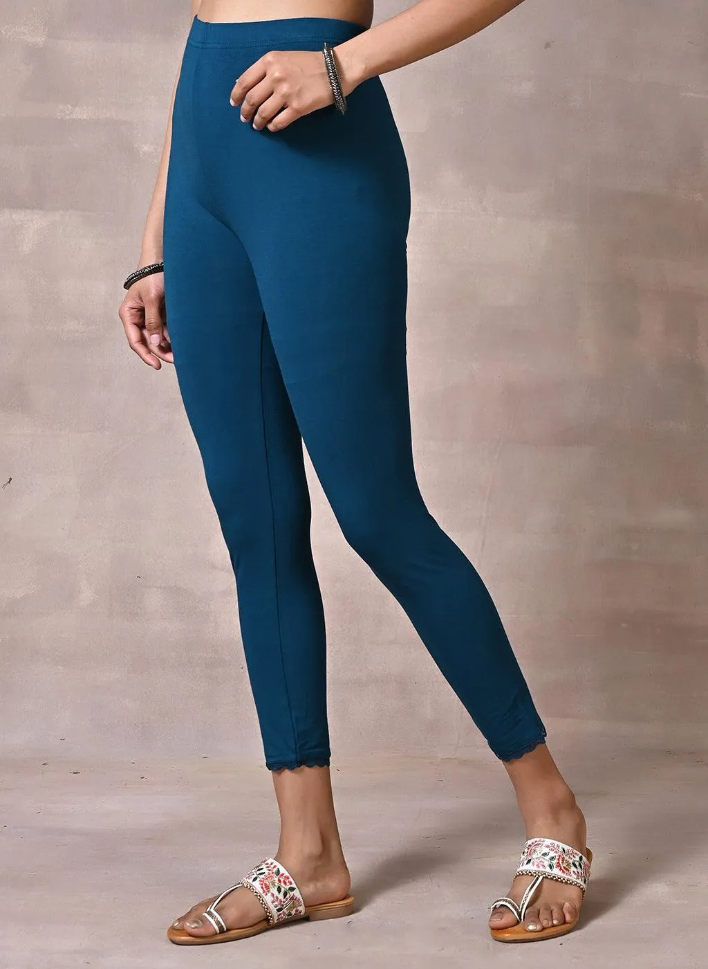 Deep Teal Ankle Length Plain Legging