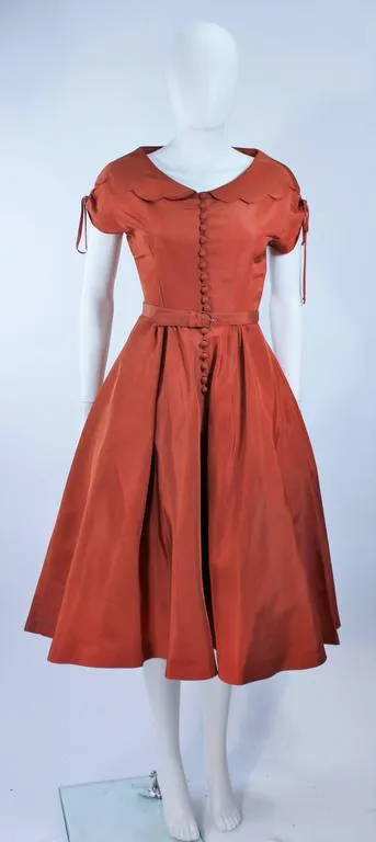 DELLTOWN 1950s Burnished Orange Scalloped Edge Cocktail Dress Size 2