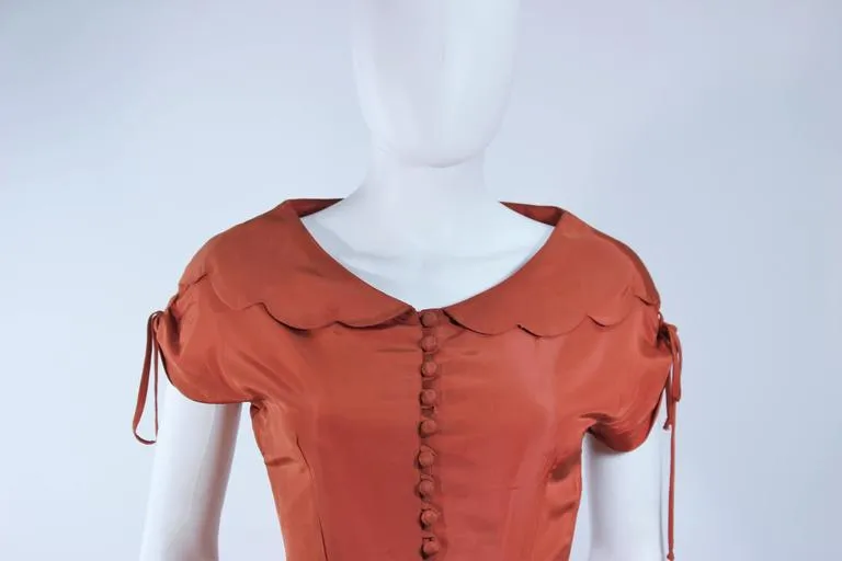 DELLTOWN 1950s Burnished Orange Scalloped Edge Cocktail Dress Size 2