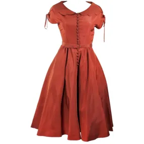 DELLTOWN 1950s Burnished Orange Scalloped Edge Cocktail Dress Size 2