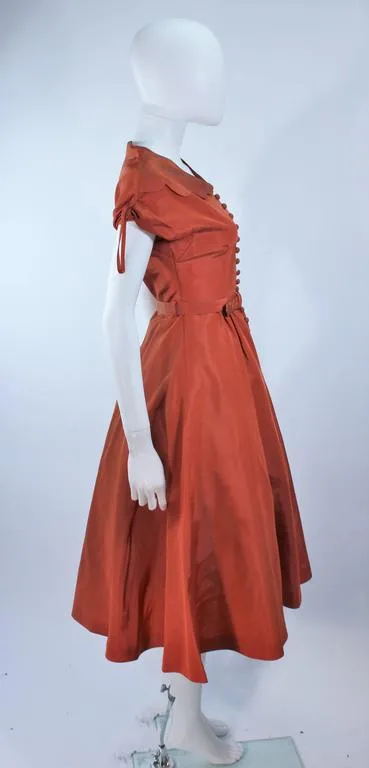 DELLTOWN 1950s Burnished Orange Scalloped Edge Cocktail Dress Size 2