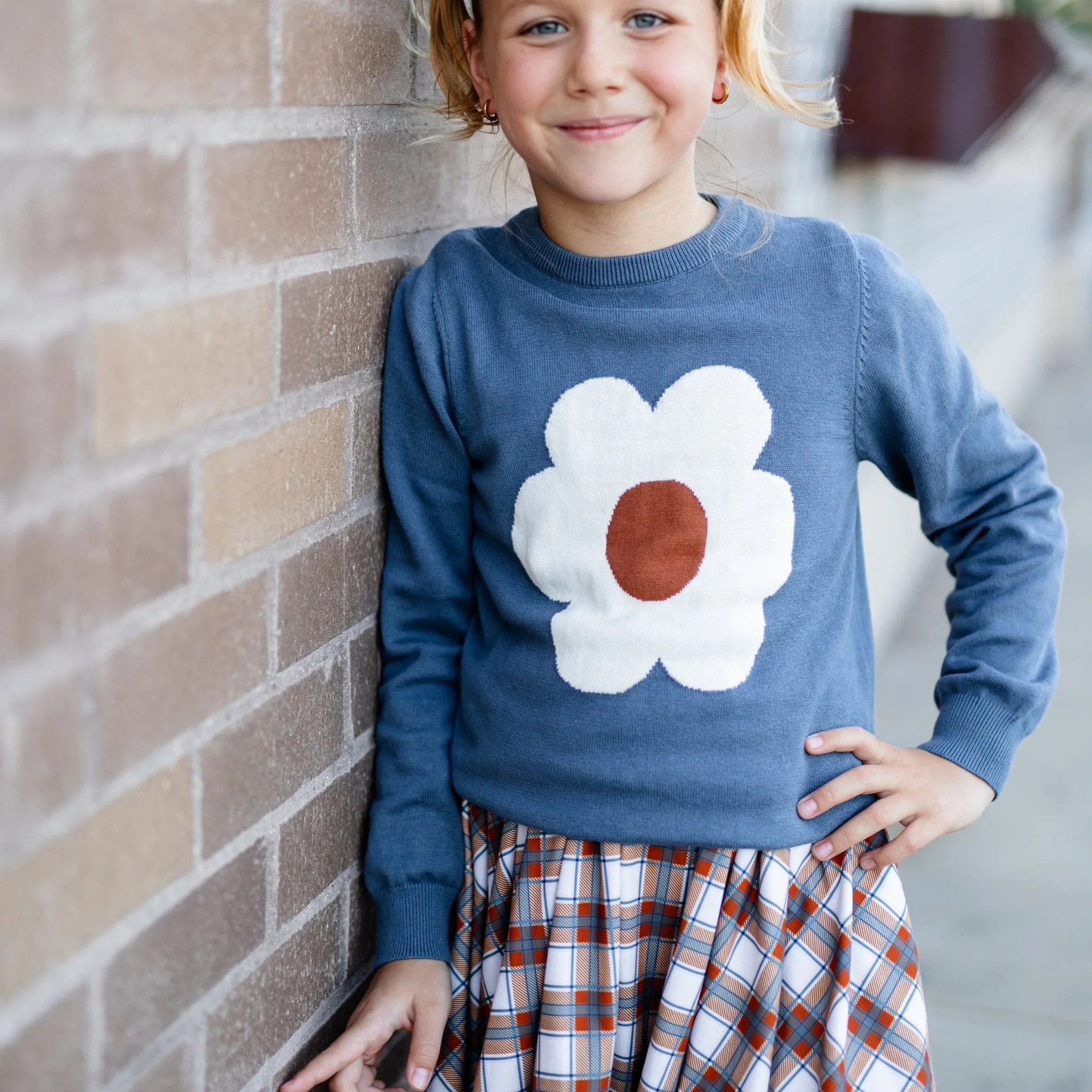 Denim Flower Pullover Sweater