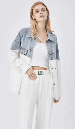 Denim Mid-length Trench Jacket, Casual Tooling Loose Jacket