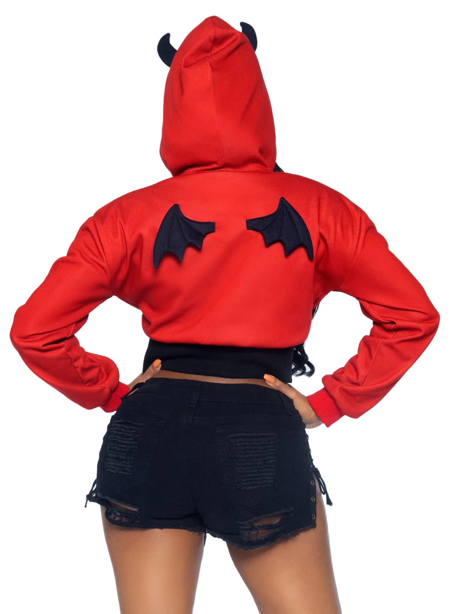 Devil Cropped Hoodie With Wings