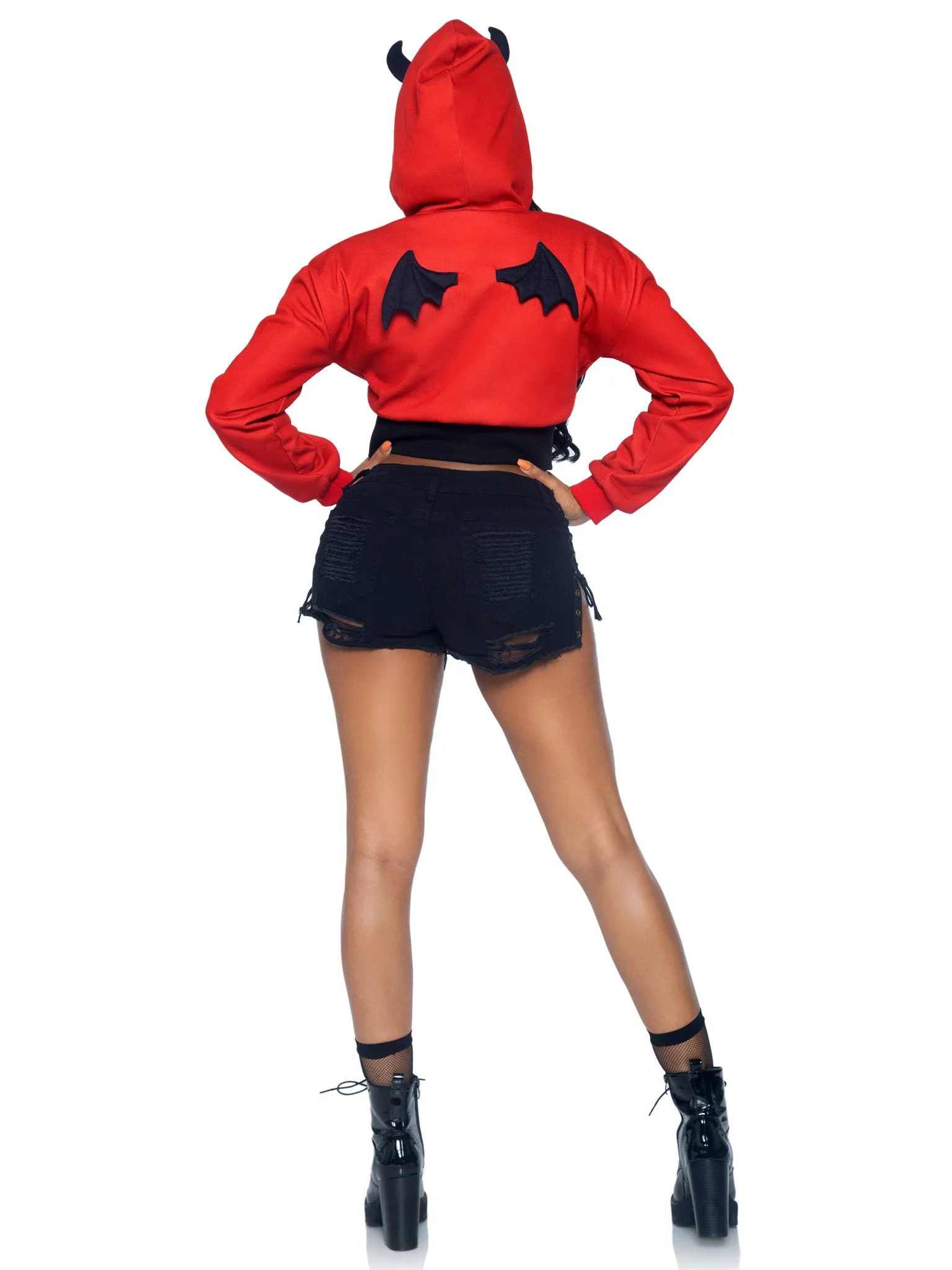 Devil Cropped Hoodie With Wings