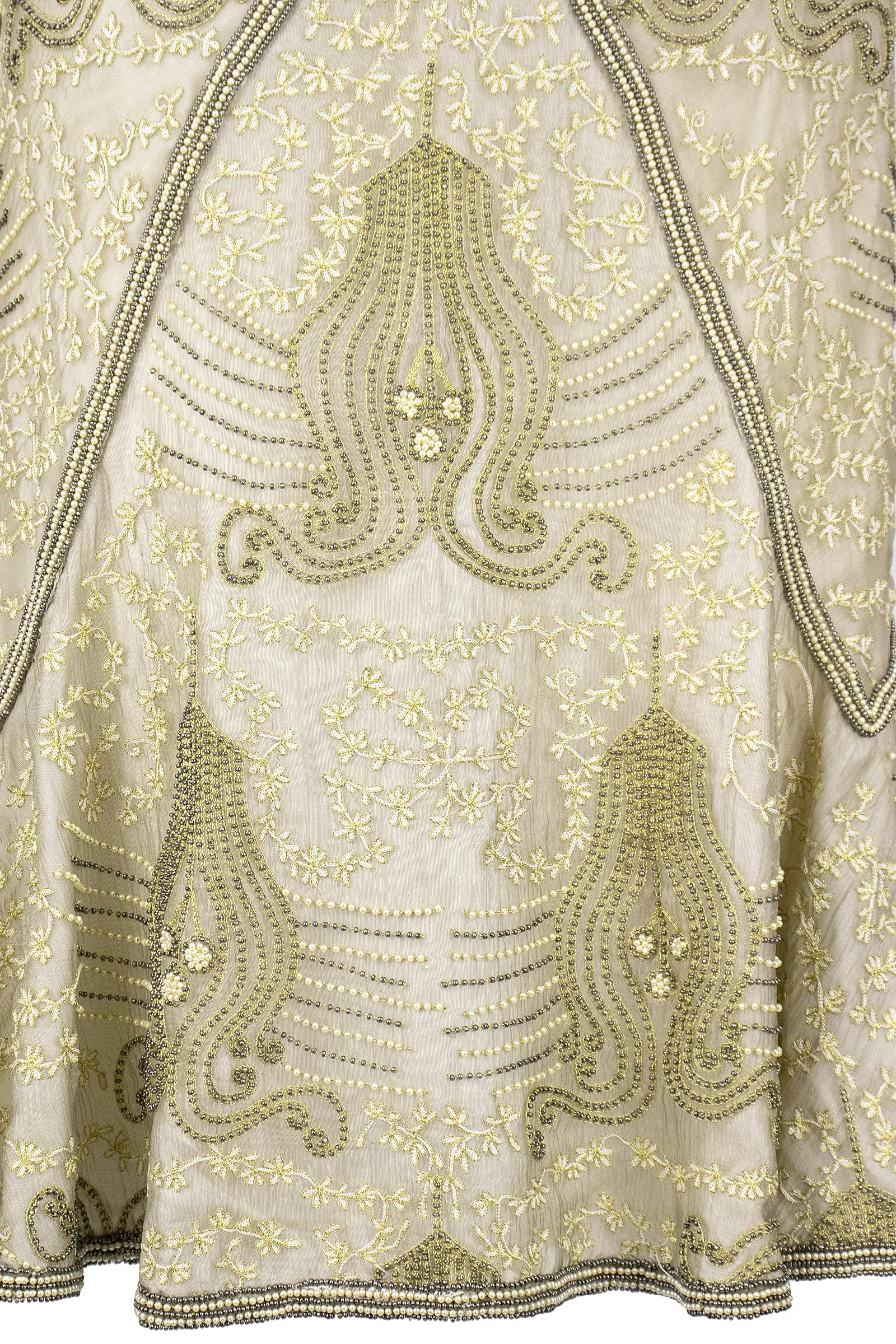 EAVIS & BROWN 1990s Gold Beaded Silk Chiffon Cocktail Dress