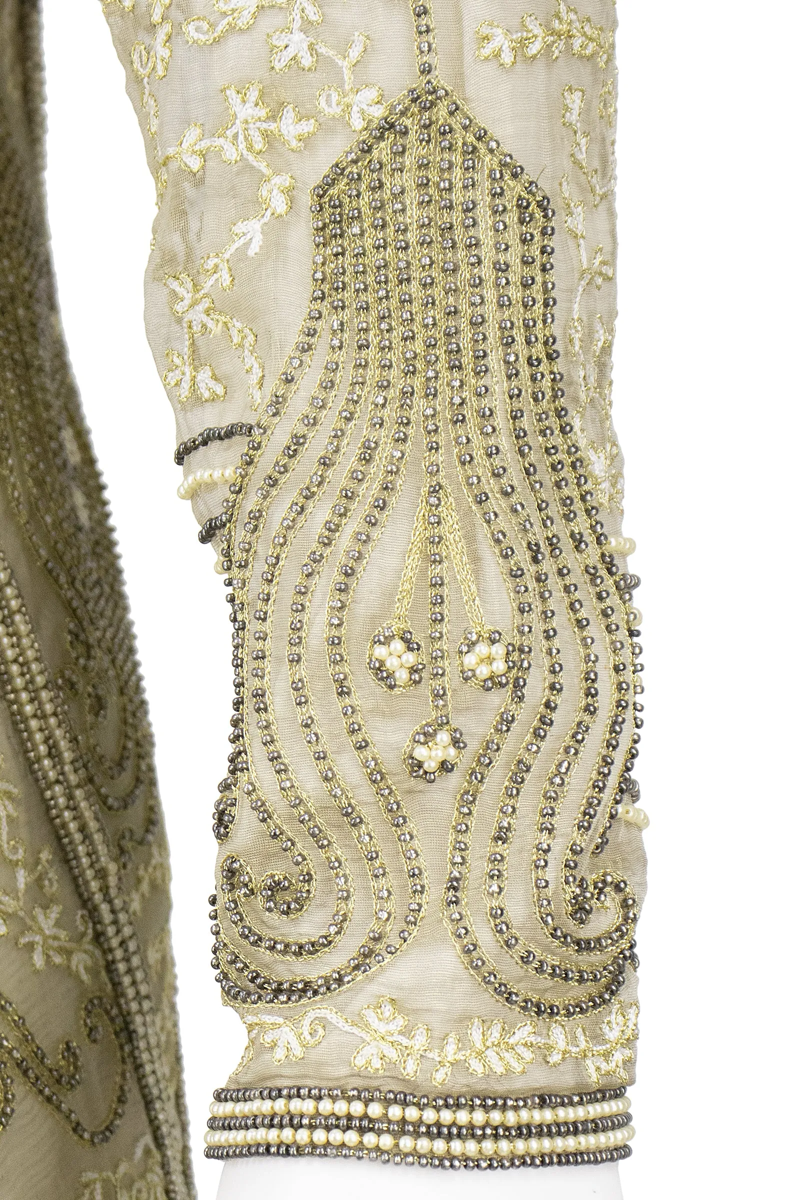 EAVIS & BROWN 1990s Gold Beaded Silk Chiffon Cocktail Dress