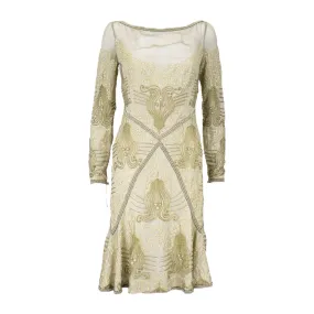 EAVIS & BROWN 1990s Gold Beaded Silk Chiffon Cocktail Dress