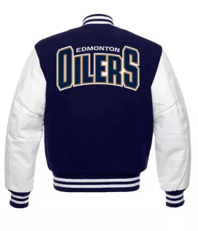 Edmonton Oilers Blue Wool White Sleeves Letterman Varsity Jacket