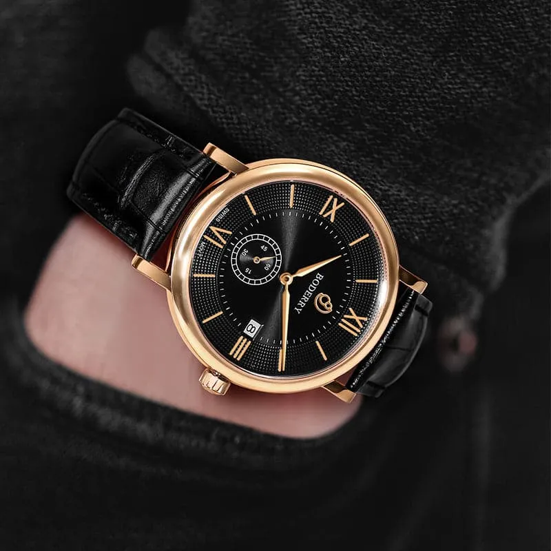 ELEGANT - Swiss Quartz Movement Watch | Rose Gold & Black Dial