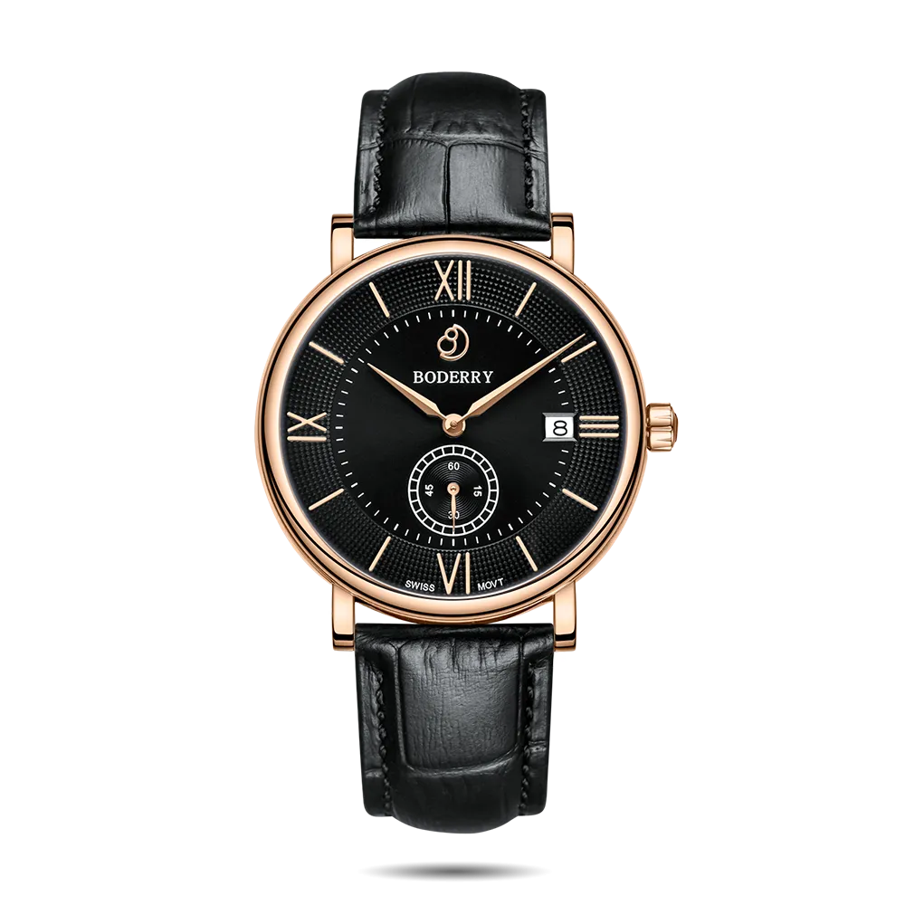 ELEGANT - Swiss Quartz Movement Watch | Rose Gold & Black Dial