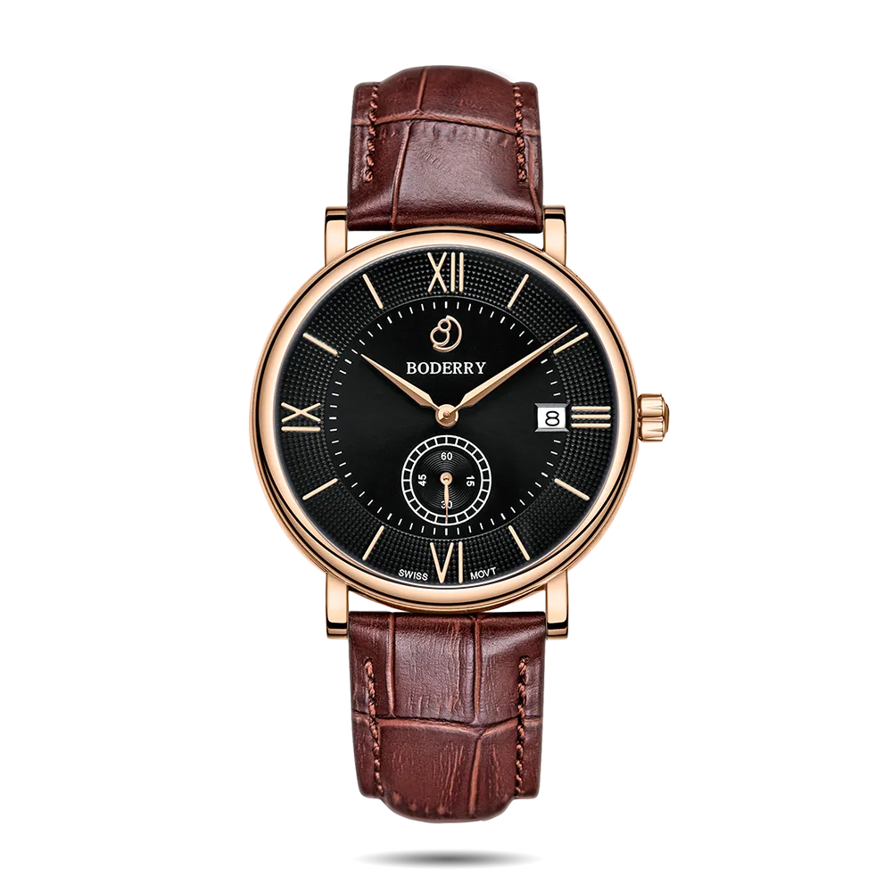 ELEGANT - Swiss Quartz Movement Watch | Rose Gold & Black Dial