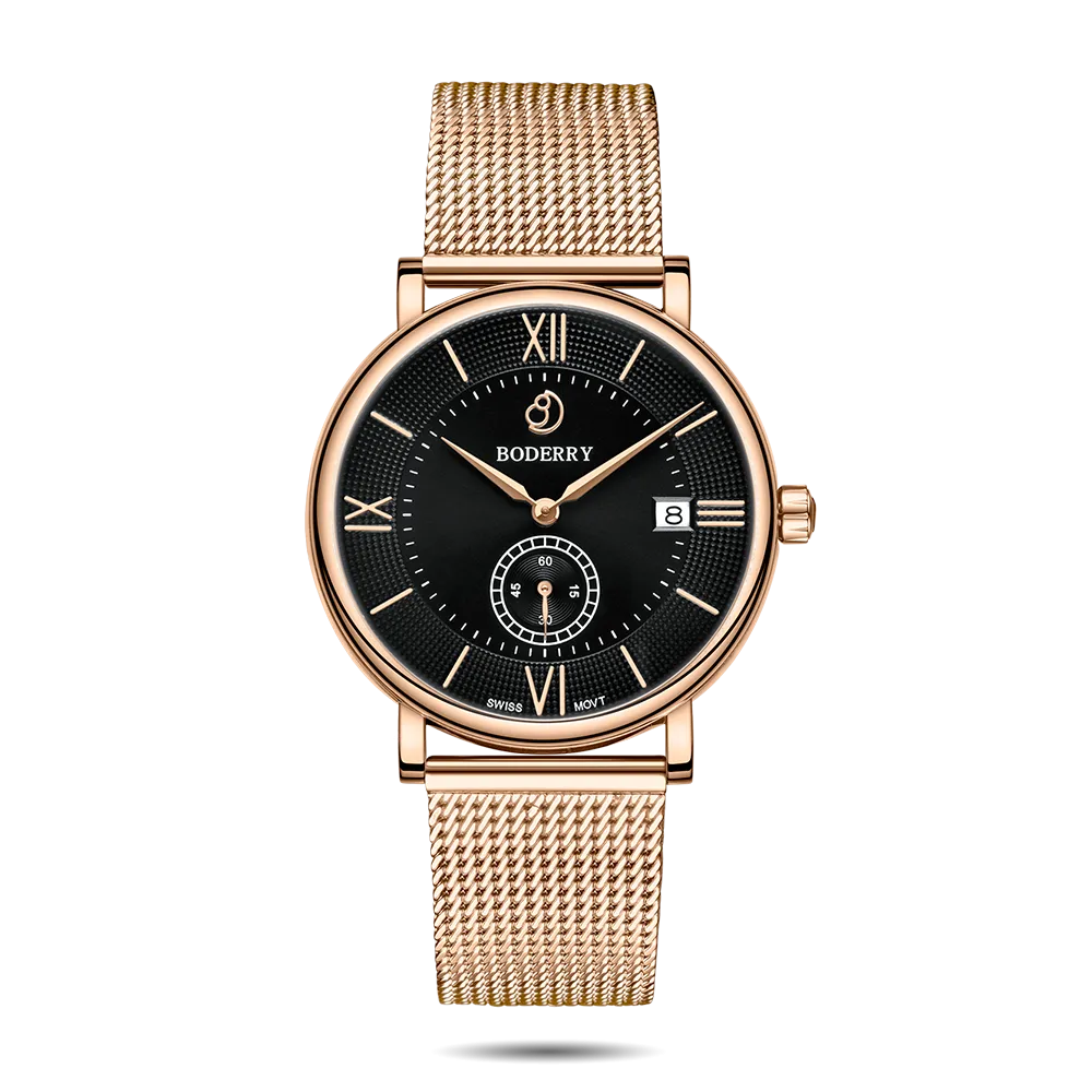 ELEGANT - Swiss Quartz Movement Watch | Rose Gold & Black Dial