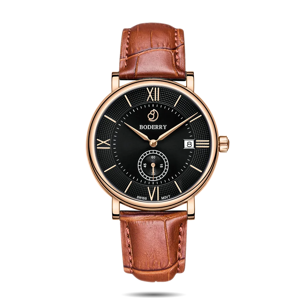 ELEGANT - Swiss Quartz Movement Watch | Rose Gold & Black Dial