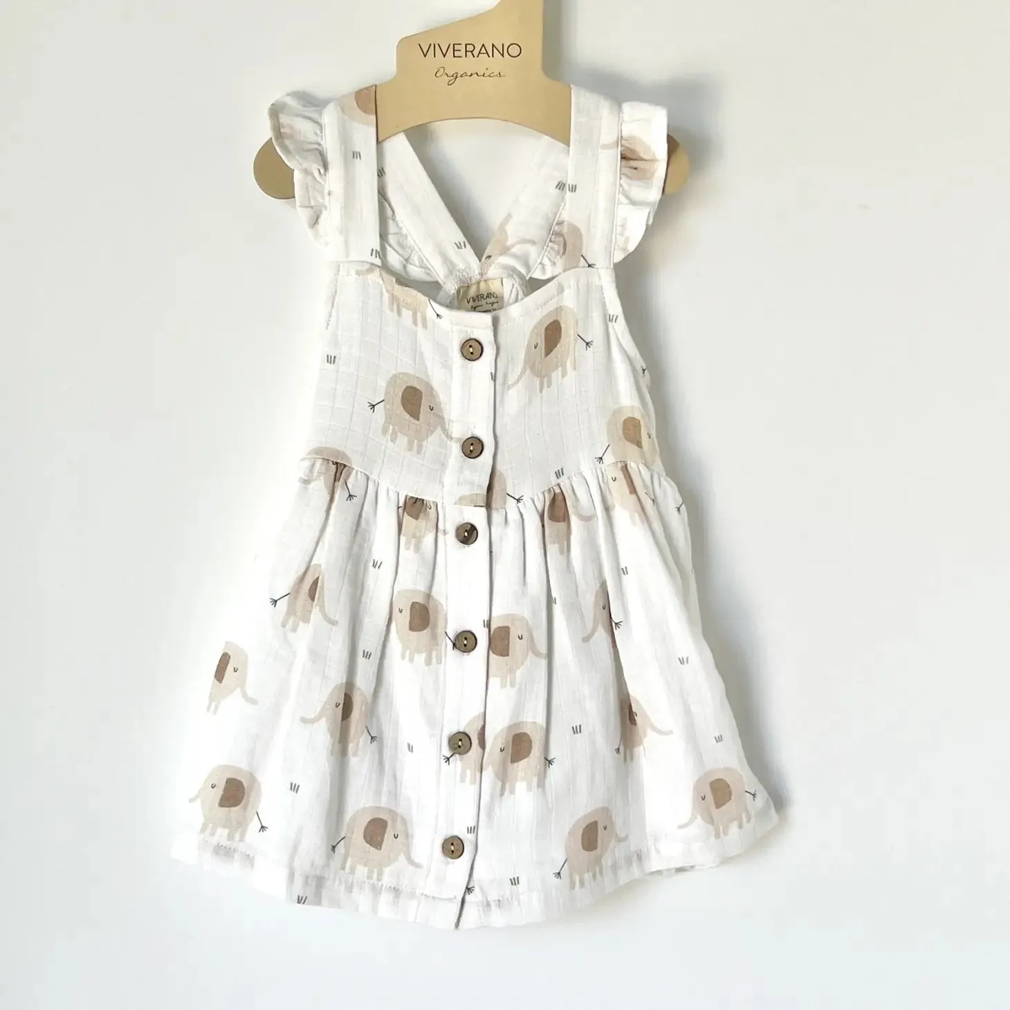 Elephant Ruffle & Button Baby Dress Bloomer (Organic Muslin)