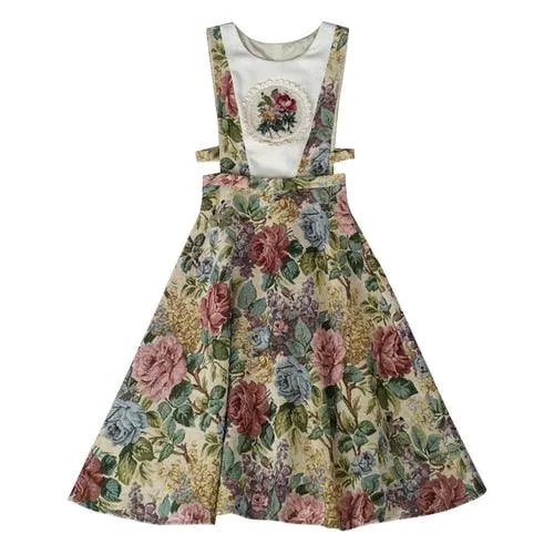 Elsie Elegant Slim Sling Dress Mori Girls Handmade Embroidery Vintage Oil Painting Jacquard Vest Dress