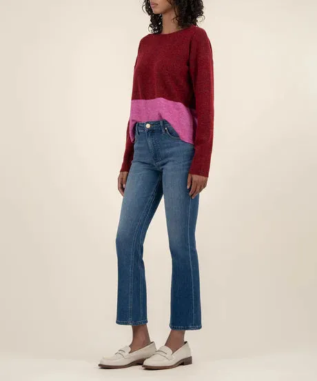 Everlee Scoop Neck Color Block Sweater (Red & Pink)