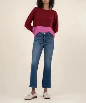 Everlee Scoop Neck Color Block Sweater (Red & Pink)