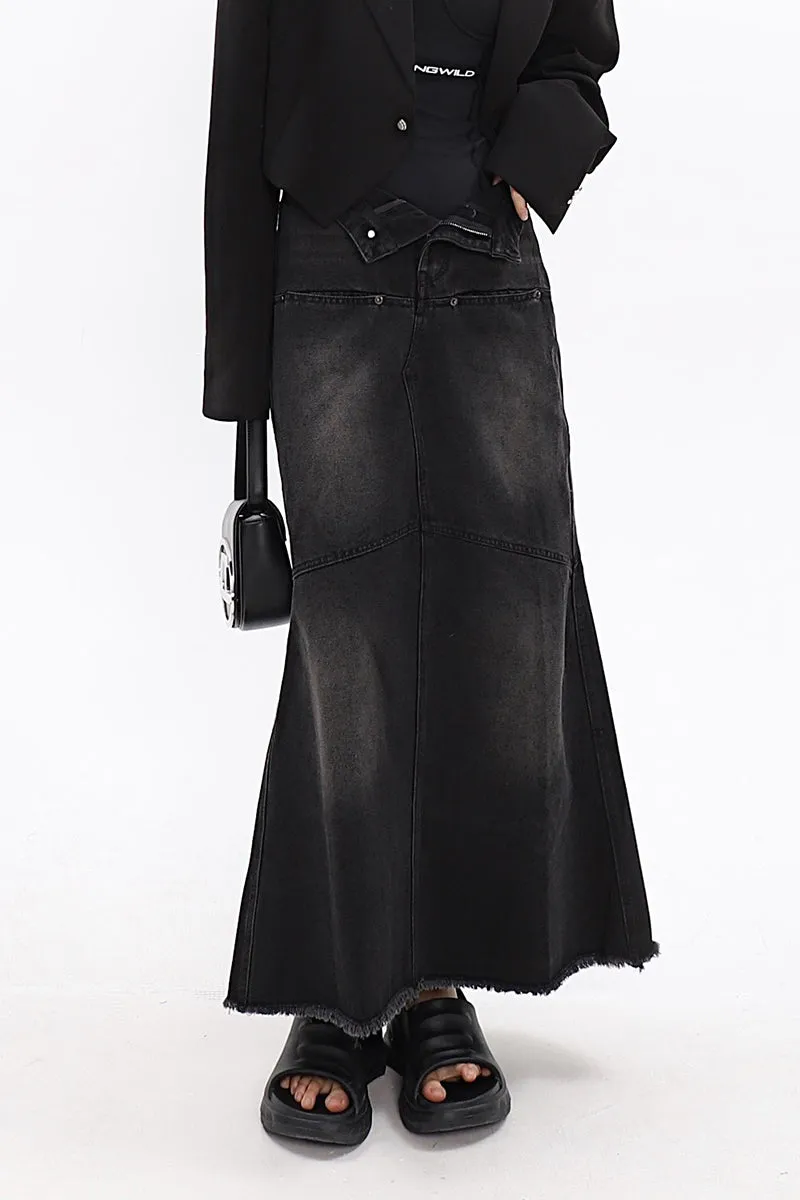 Faded Serpentina Denim Midi Skirt