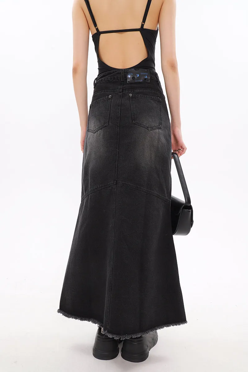 Faded Serpentina Denim Midi Skirt