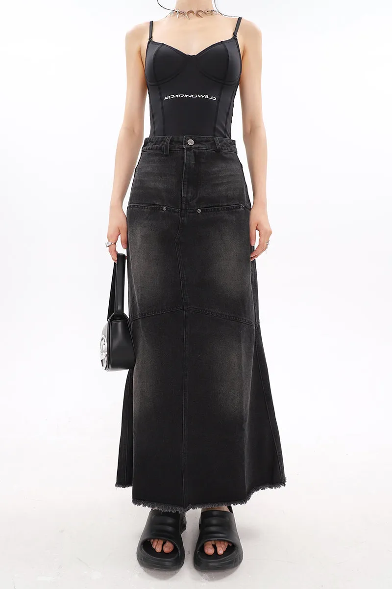 Faded Serpentina Denim Midi Skirt