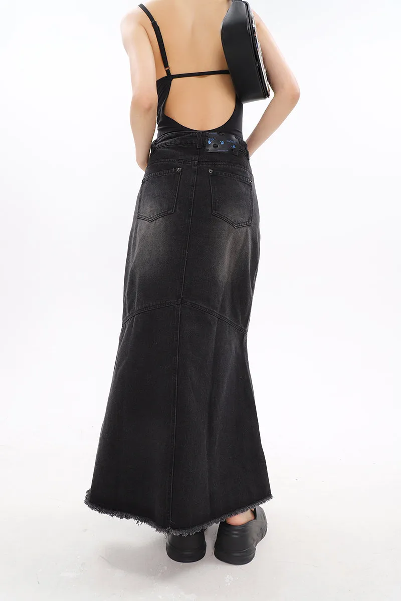 Faded Serpentina Denim Midi Skirt