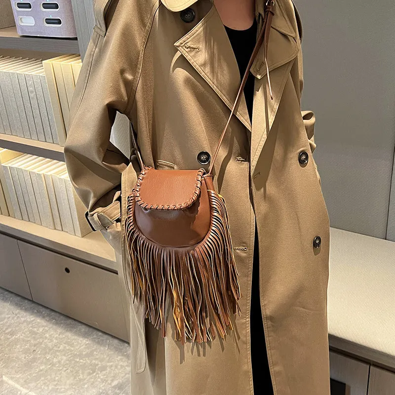 Fashion Trend Retro Tassel Shoulder Crossbody Bucket Bag