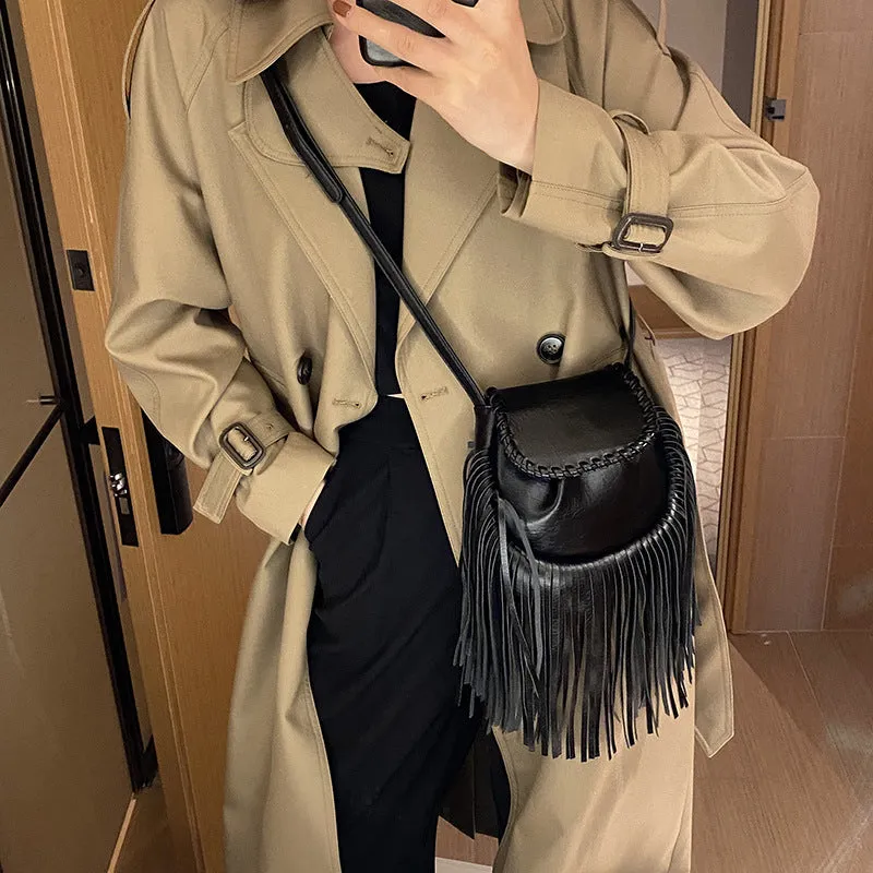 Fashion Trend Retro Tassel Shoulder Crossbody Bucket Bag