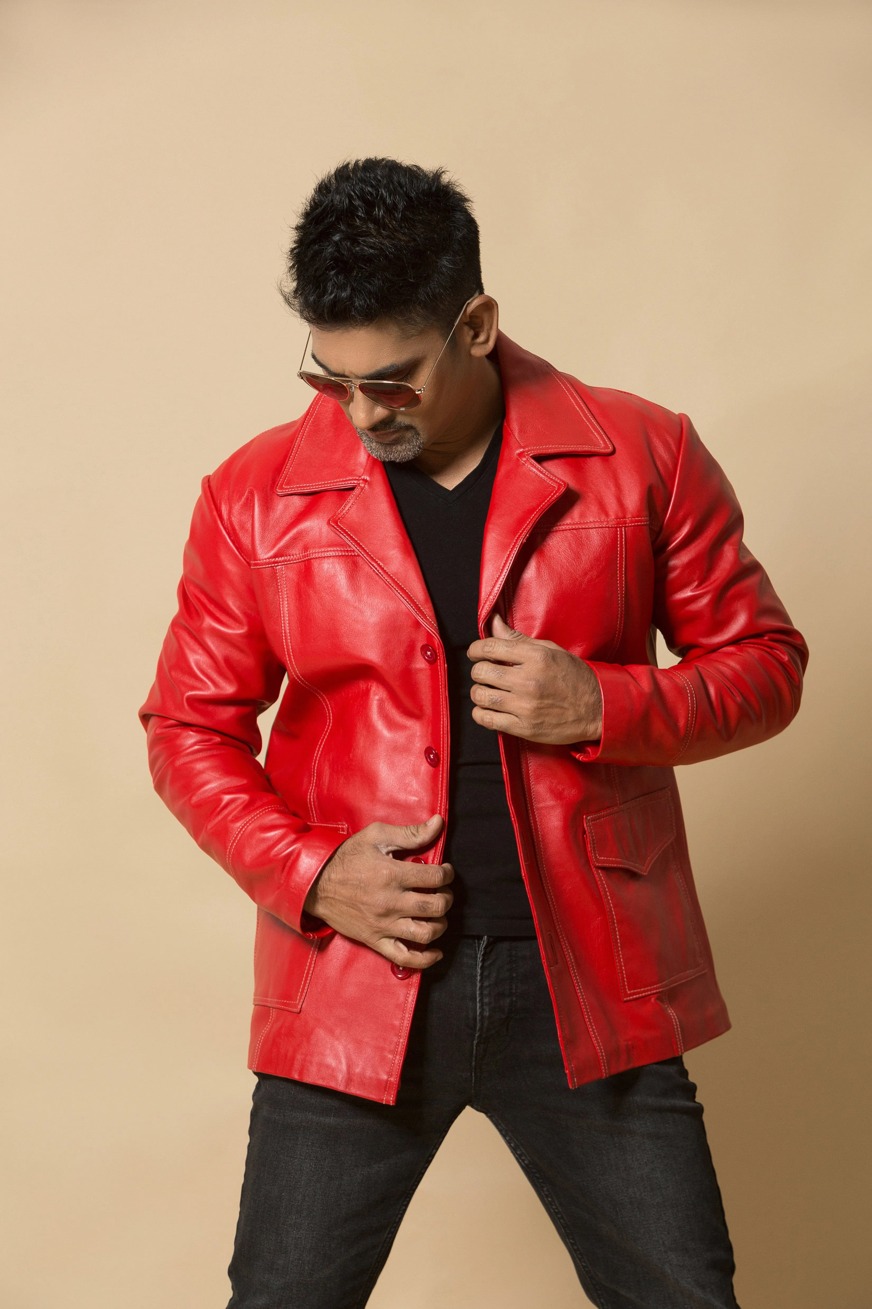 Fight Club Retro Red Leather Car Coat