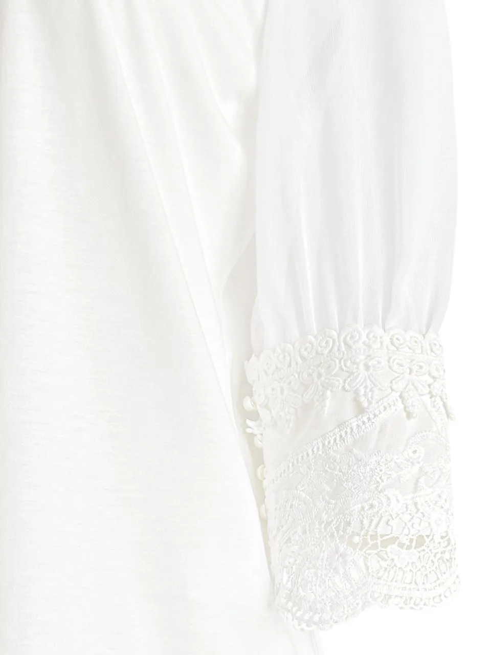 Final Sale! White Puff Mesh Sleeves Lace Cuff Jersey Top