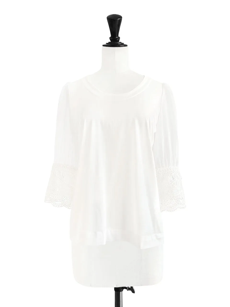 Final Sale! White Puff Mesh Sleeves Lace Cuff Jersey Top