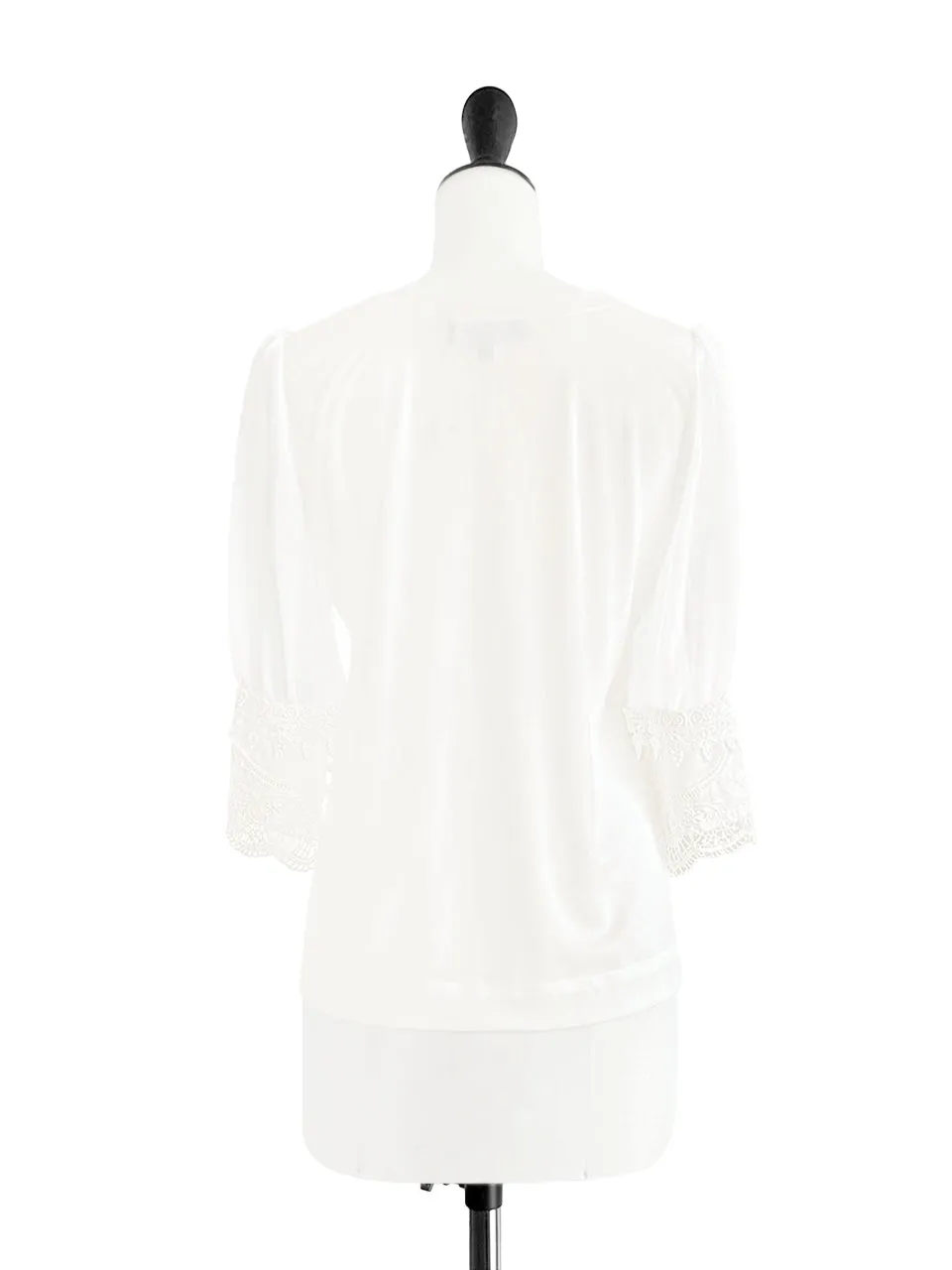 Final Sale! White Puff Mesh Sleeves Lace Cuff Jersey Top