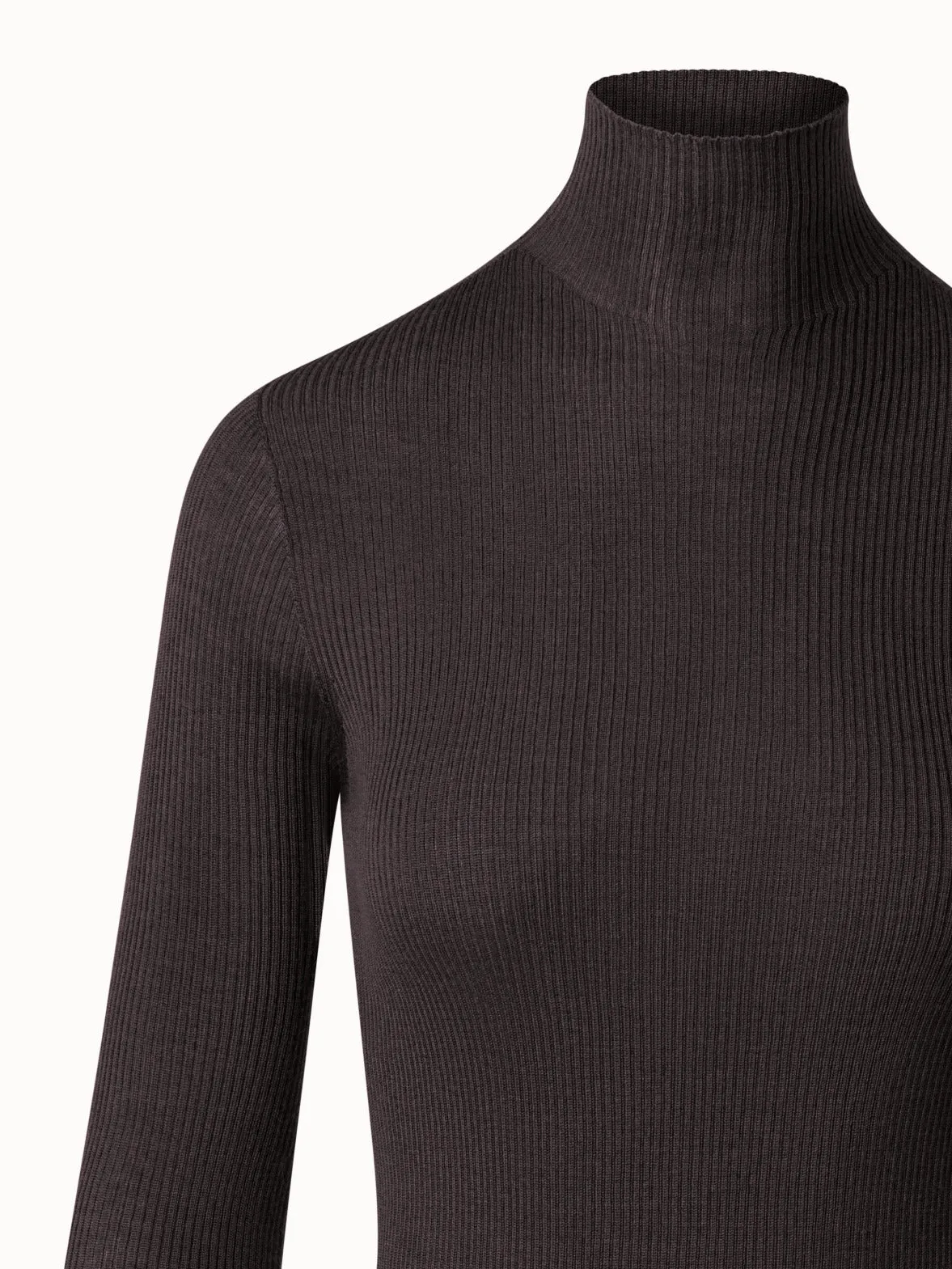 Fine Rib Cashmere Mock Neck Sweater