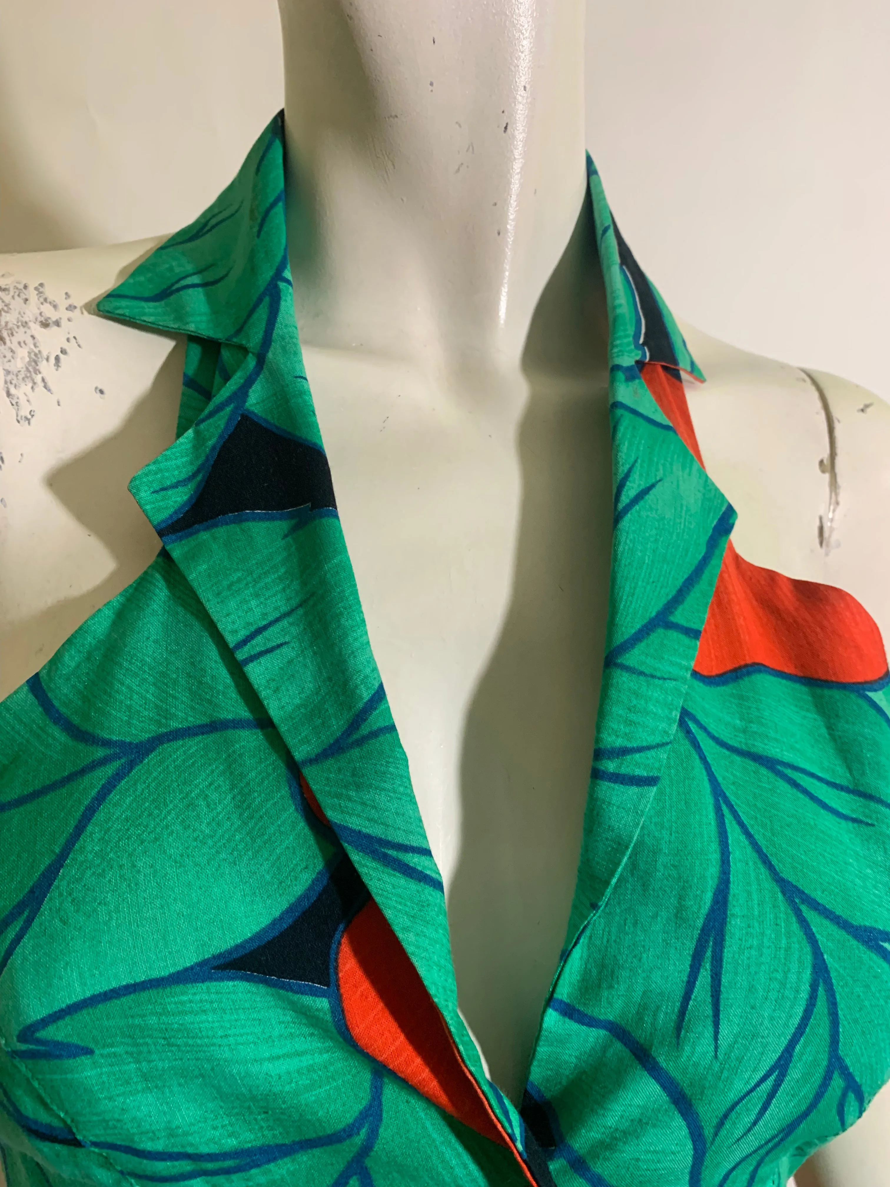 Fiorucci Tropical Print Halter Mini Dress with Peplum circa 1980s Italy