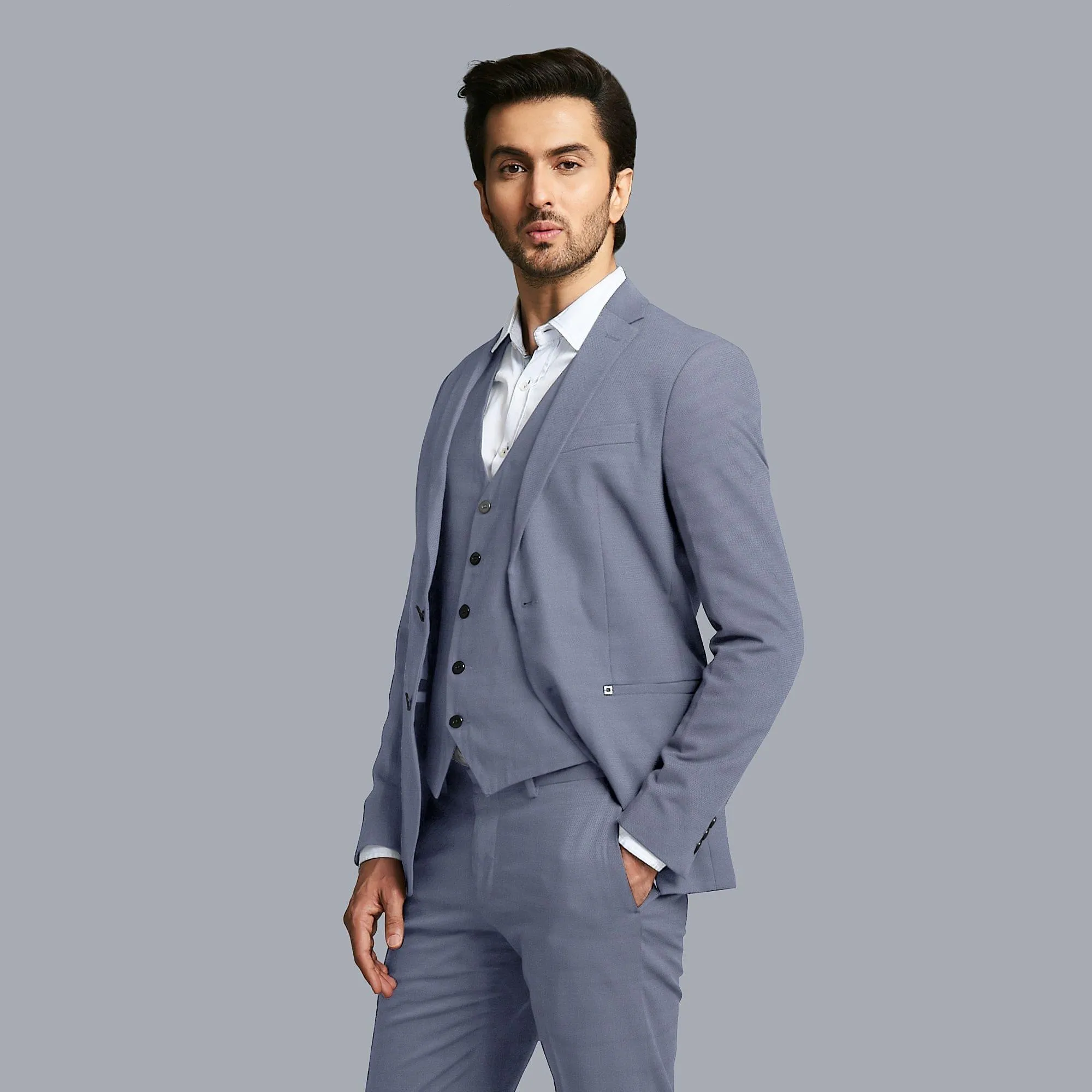 Flint grey Premium plain English super 140's blended wool and cashmere suiting fabric-D10924