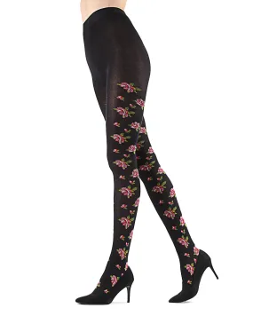 Floral Needlepoint Cotton Blend Sweater Tights