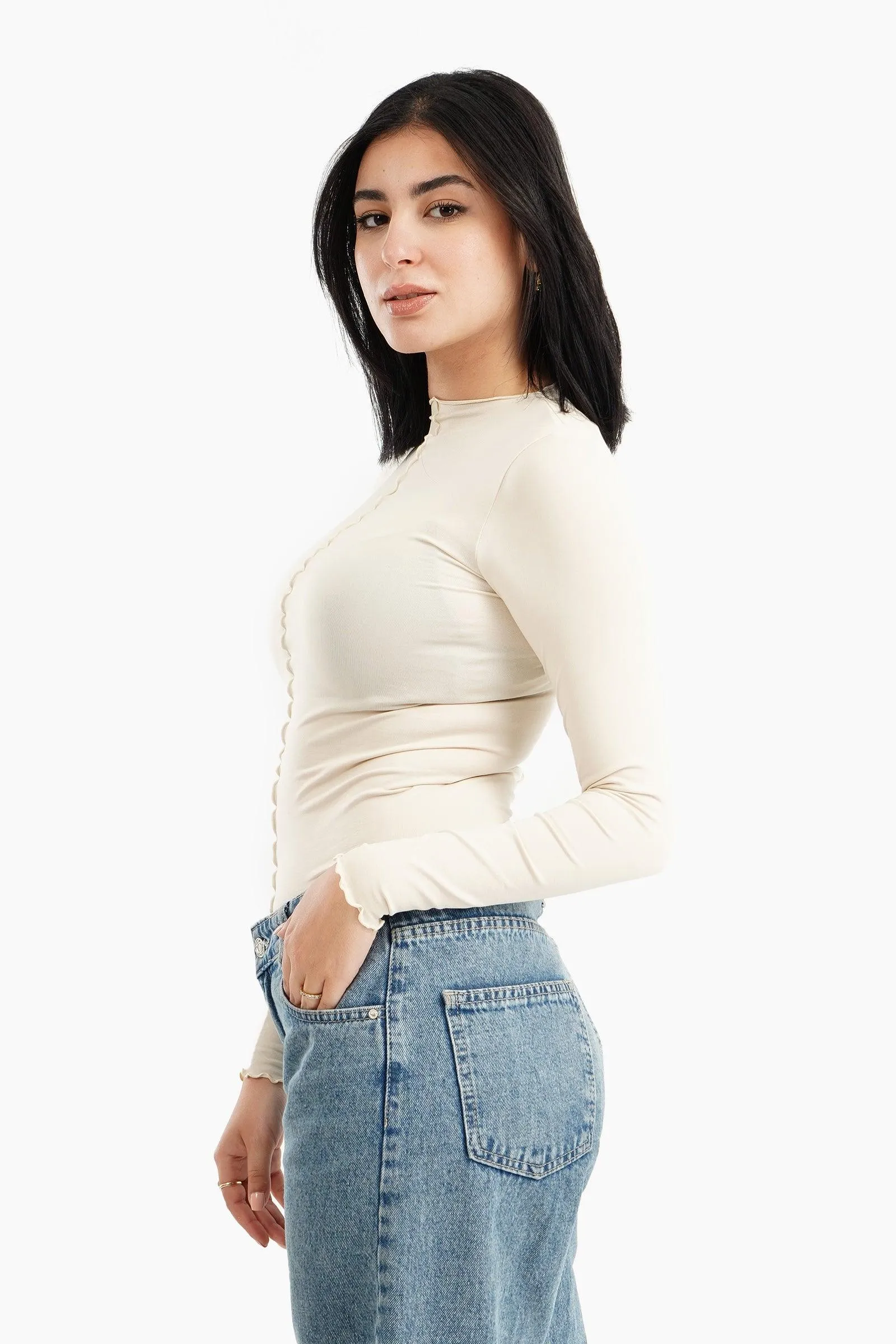 Frilled Hem Slim Top