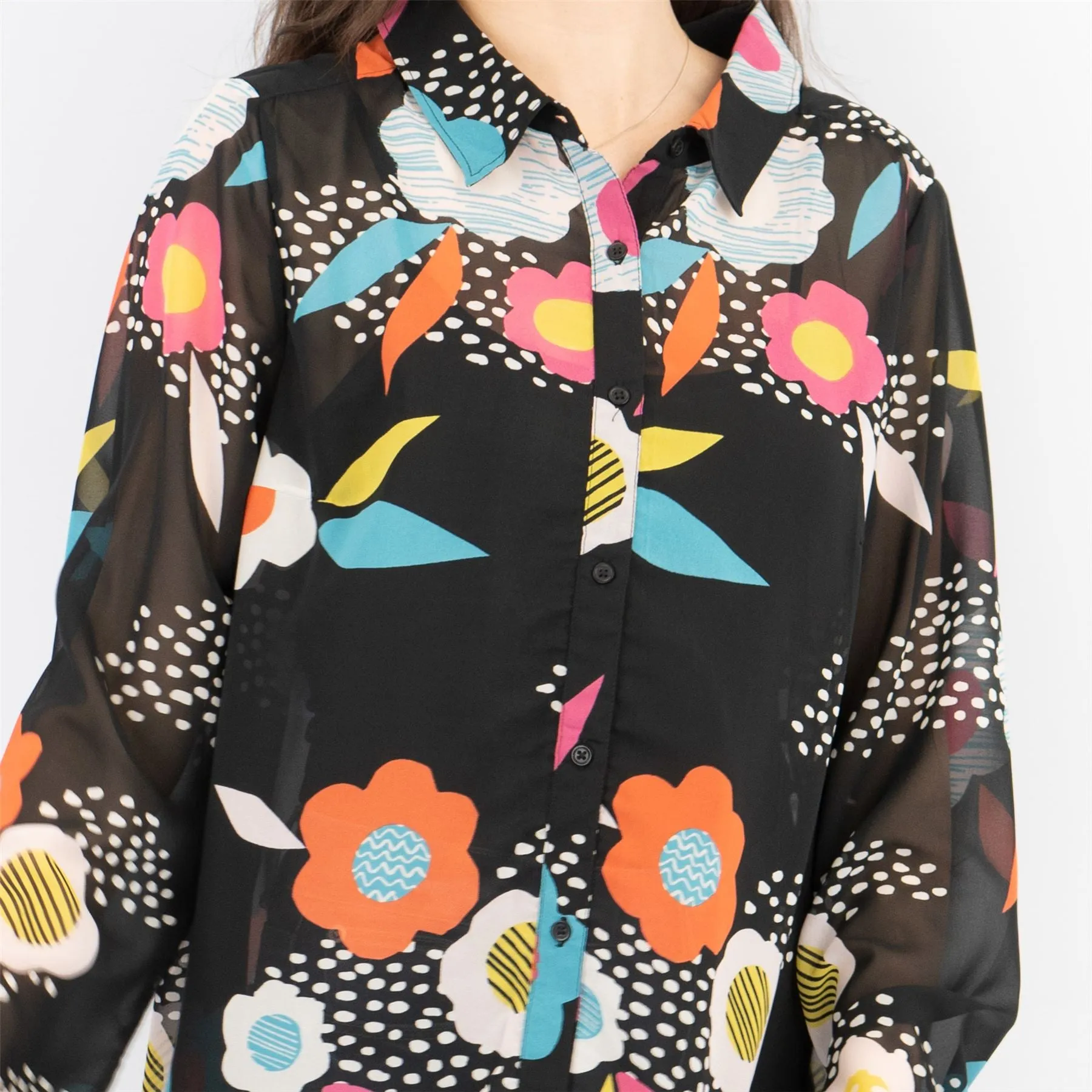 Frugi Bloom Black Floral Maternity Blouse Lightweight Relaxed Fit Button-Up Longline Tops