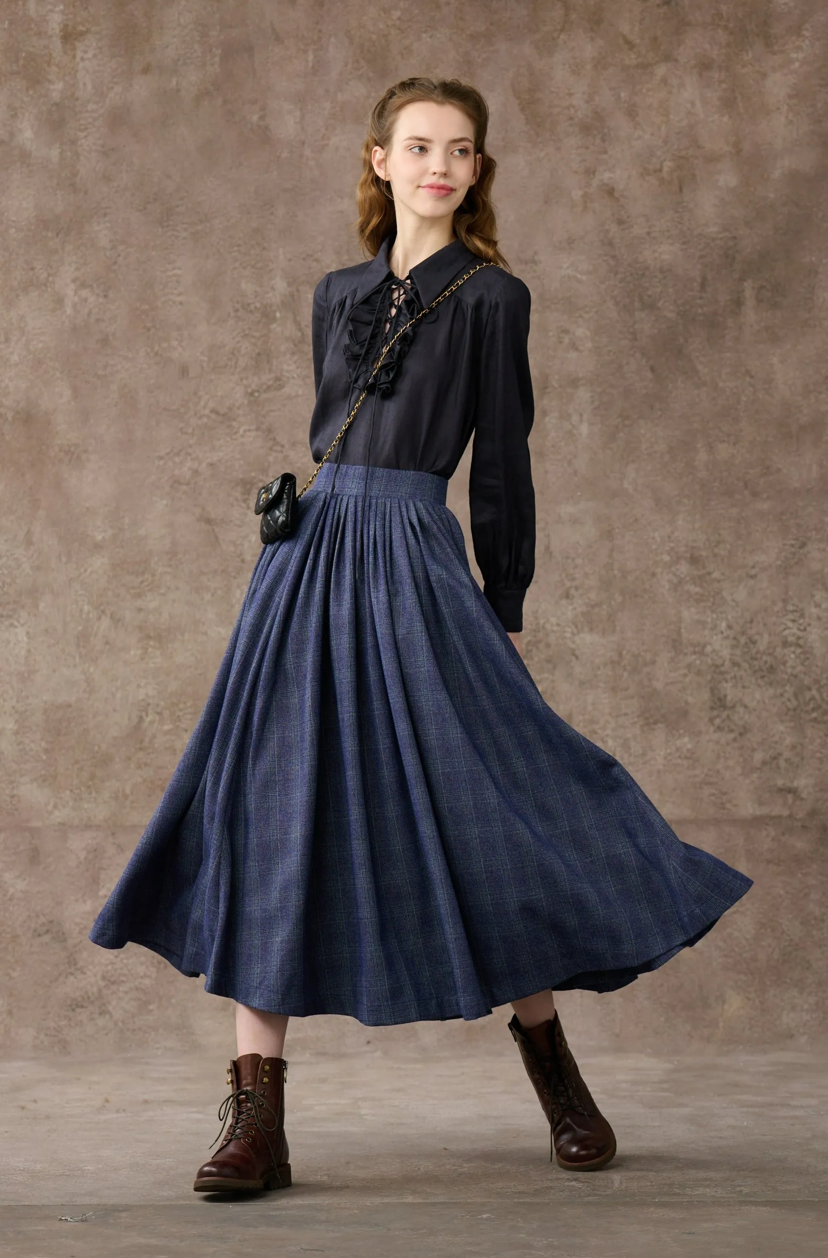 Future 4 | Tartan Wool Skirt in Blue