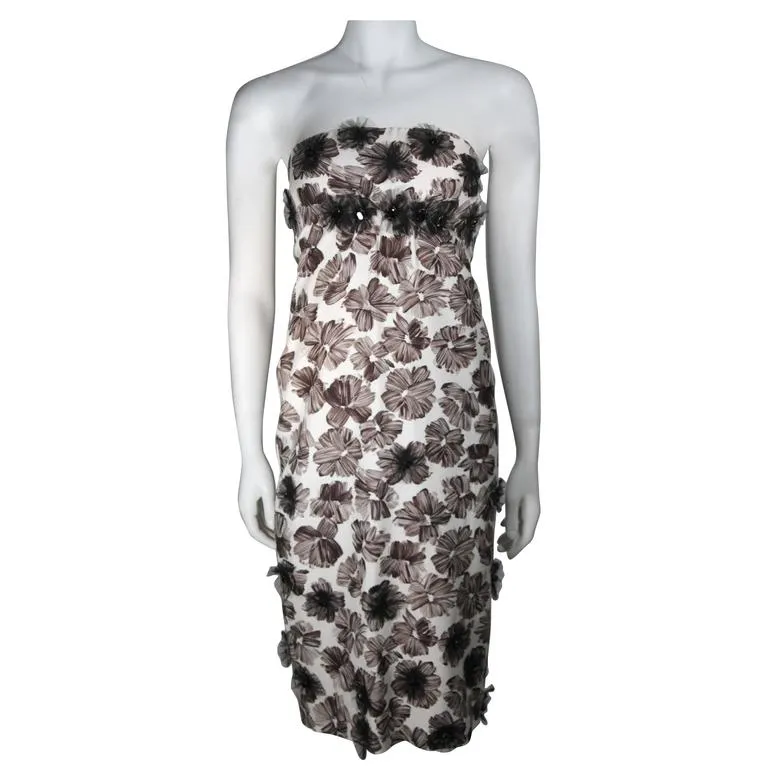 GIAMBATTISTA VALLI White Strapless Floral Rhinestone Dress Size 40