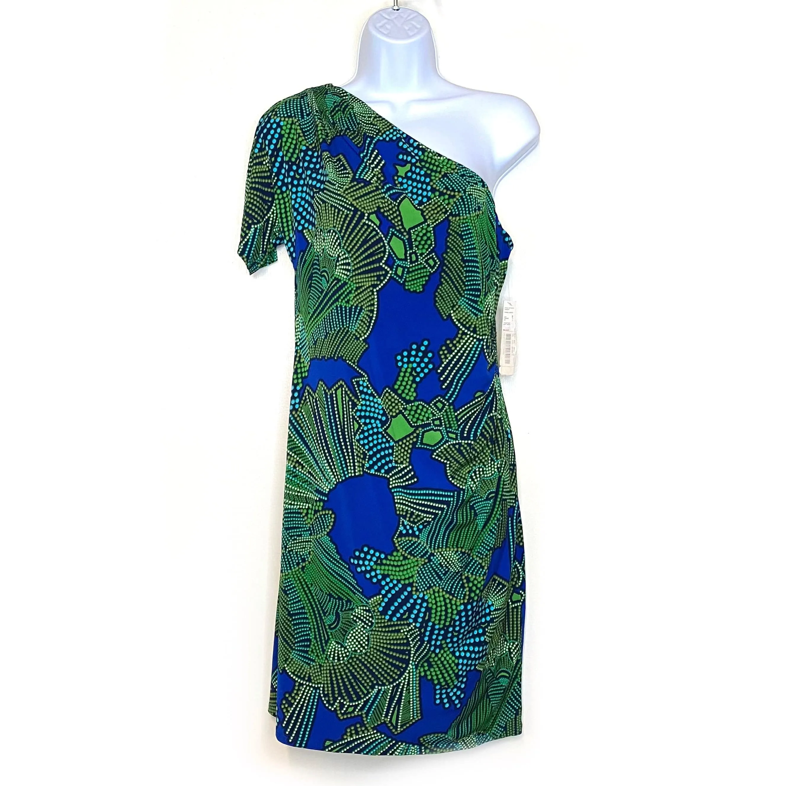 Gianni Bini Womens Size S Green Blue “Lindsay” One-Shoulder Bodycon Dress (NWT)