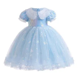 Girls Birthday Dress with Doll Collar, Sequins, and Umbrella Design