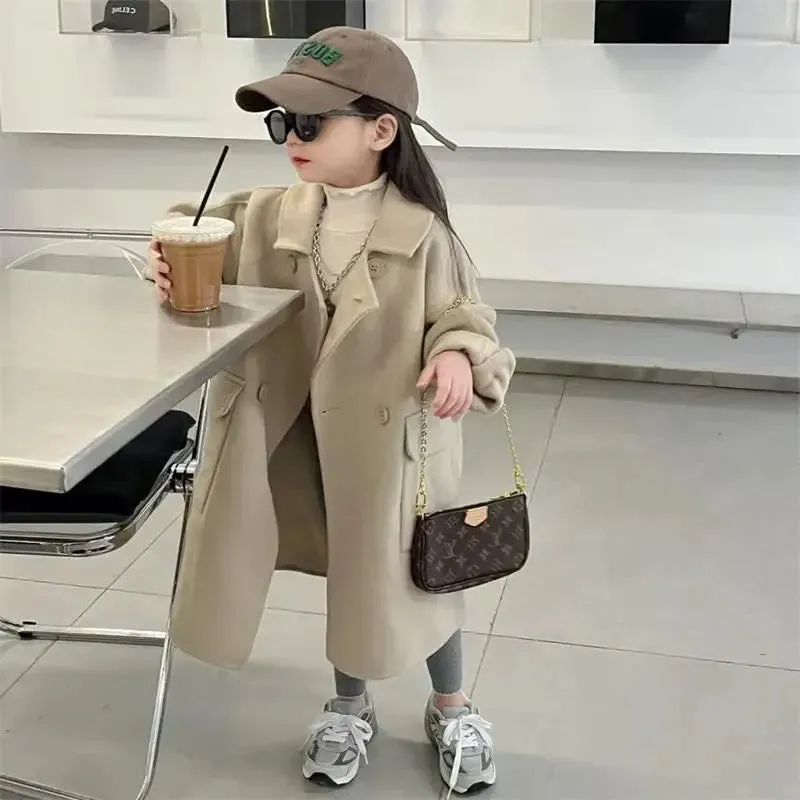 Girls Trench Wool Like Long Coat