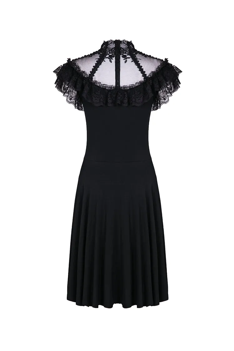 Gothic knitted dress with sexy rose flower net on top DW197