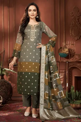 Green Mirror, Zardozi, Pearl and Banaras work Straight Cut Salwar Suit