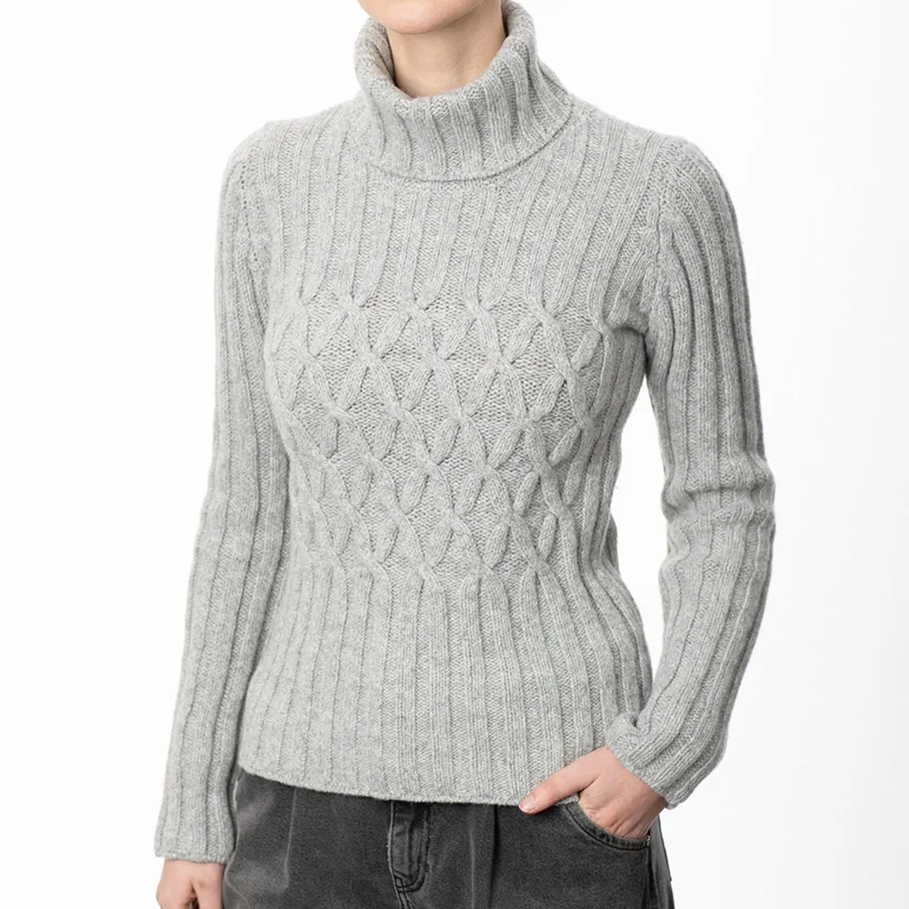 Grey Cable & Ribbed Polo Neck Sweater